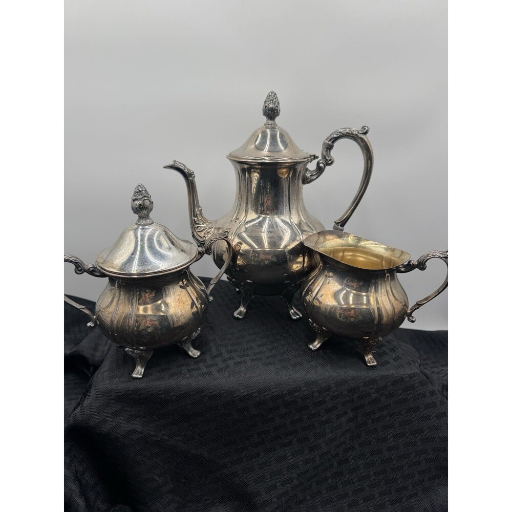 Vintage Sheridan silver-plated footed Tea/Coffee Pot ,Creamer And Sugar Bowl
